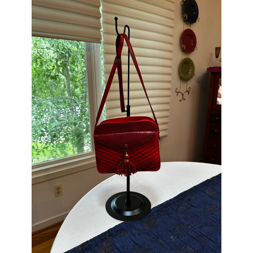 Bally Red Leather & Lizard Crossbody Bag - Picture 2 of 16